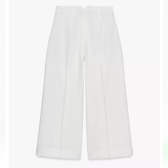 Zara White Wide-Leg High Waist Ecru Culottes Pants Sz-L - Picture 3 of 9